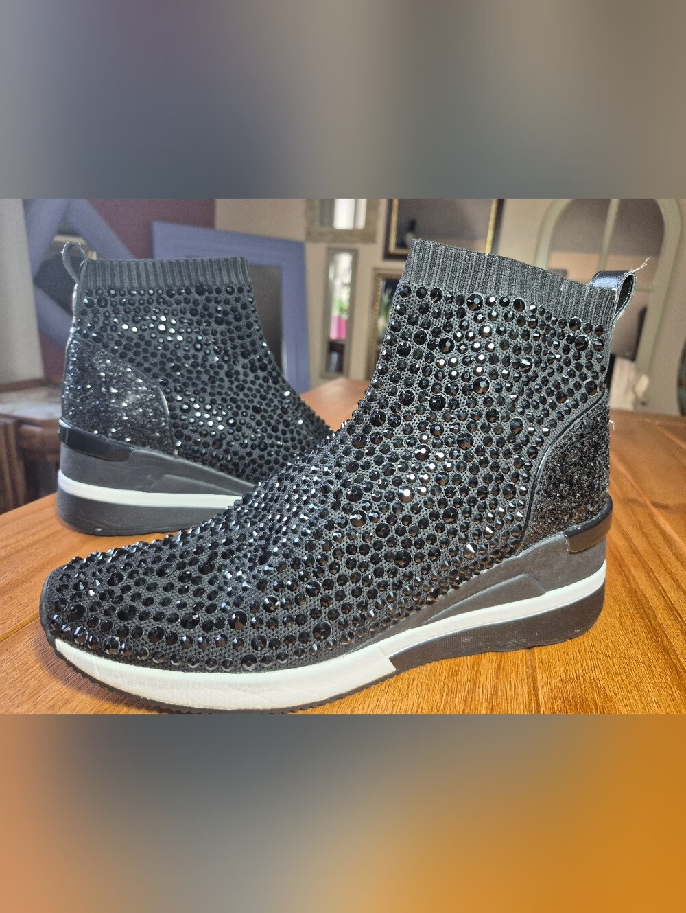 Michael Kors Skyler Black Rhinestone Sock Sneakers - Size 10